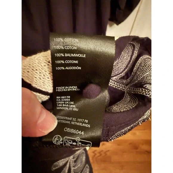 Anthropologie Embroidered Puff Sleeve Dress Floral Cotton Black Ivory XL Worn 1X - Picture 11 of 11